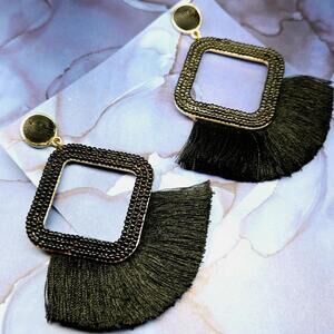 Sugarfix by BaubleBar Boho Black Fringe 3" Drop Dangle Post Stud Earrings